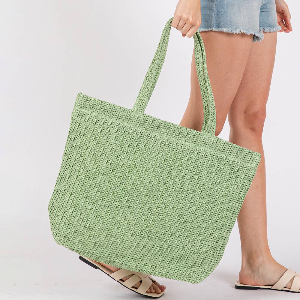 Solid Crochet Straw Tote Bag / Beach Bag
: Olive