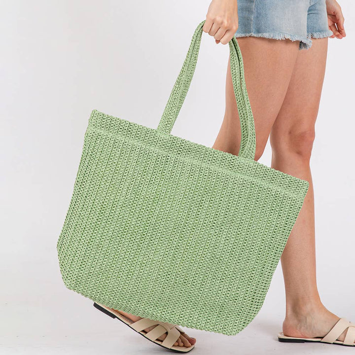 Solid Crochet Straw Tote Bag / Beach Bag
: Taupe