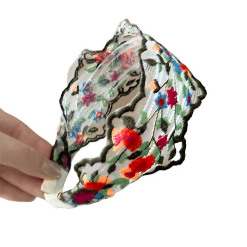Haila - Classic Vintage Floral Headband – Black & Beige: Black