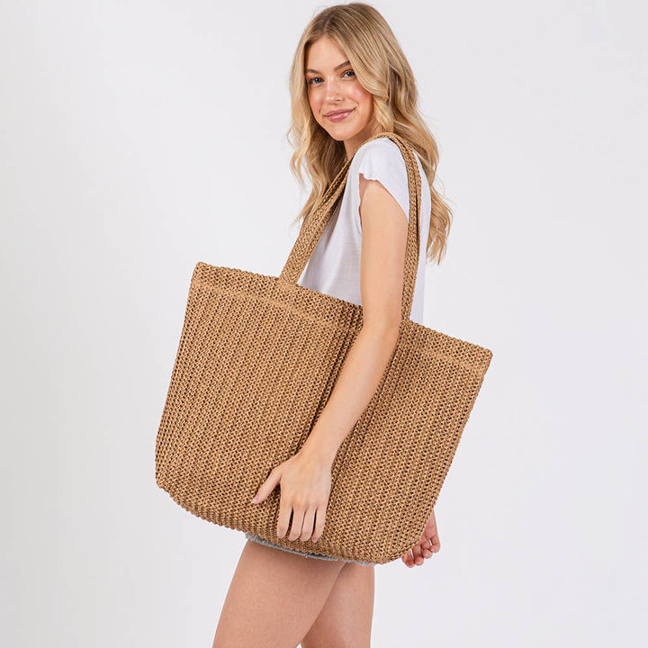 Solid Crochet Straw Tote Bag / Beach Bag
: Olive
