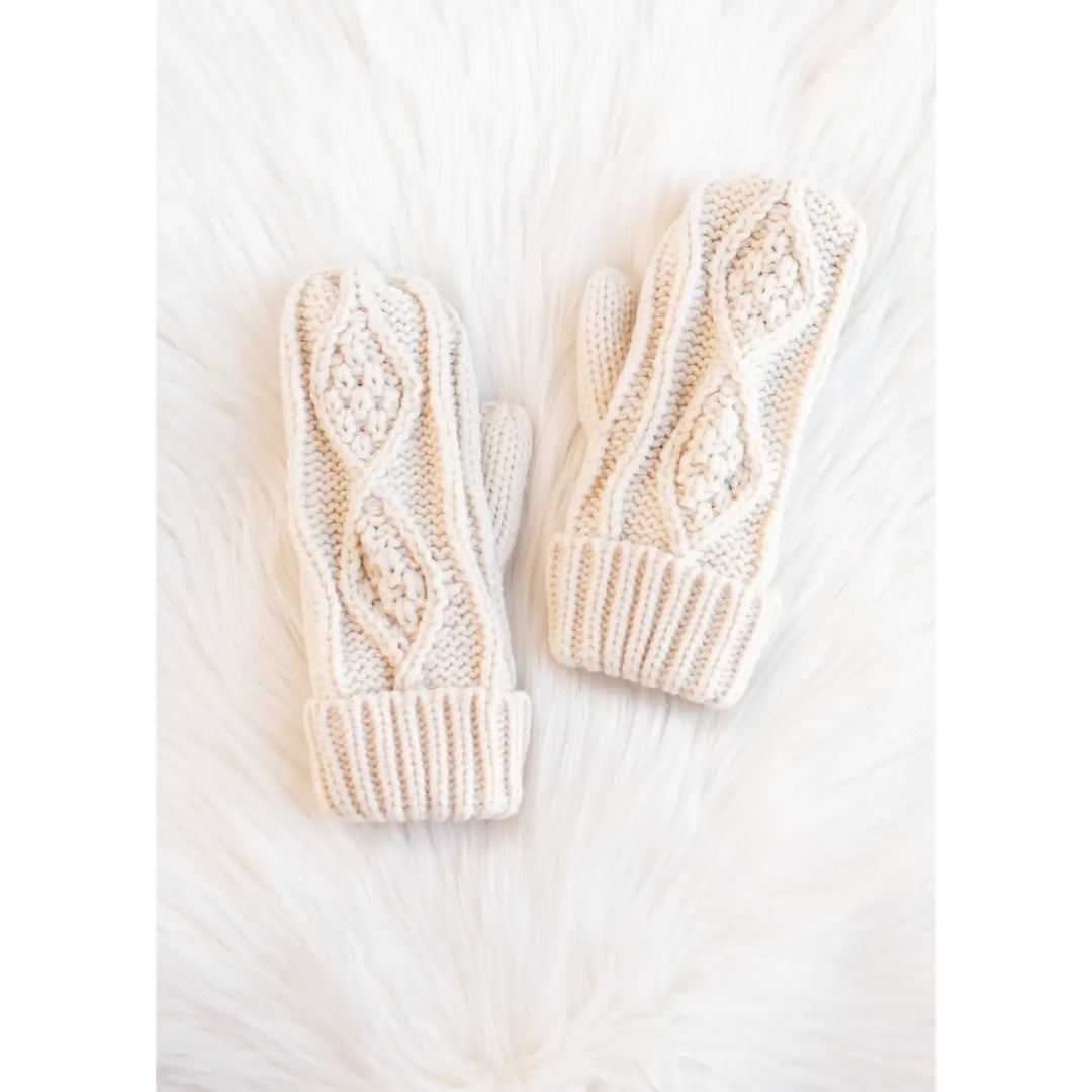 Cable Knit Mittens, Beige