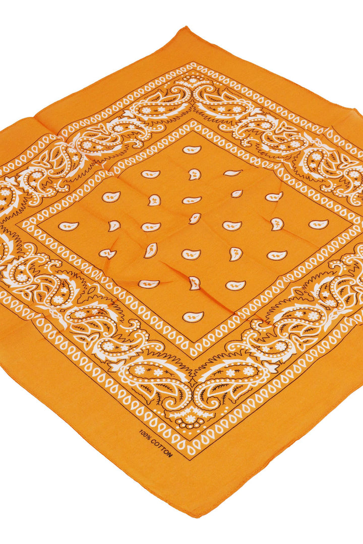 Classic Paisley Print Square Cotton Bandana: DARK ORANGE / ONE SIZE