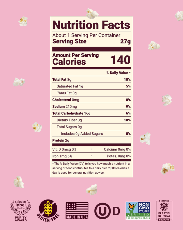 Olive Oil Pink Salt: Sorghum Popcorn snack pack 1oz