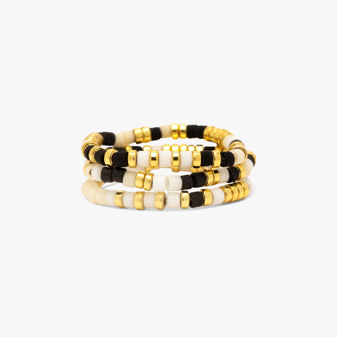 Mixed Seed Bead Gold Stretch Ring Set of 3