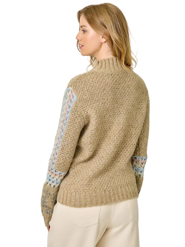 W's Mock Neck Fair Isle Cuff Crochet Sweater