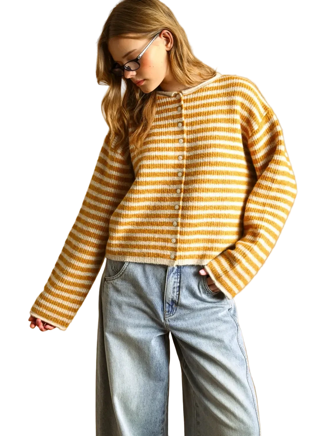 W's Striped Button Front Cardigan