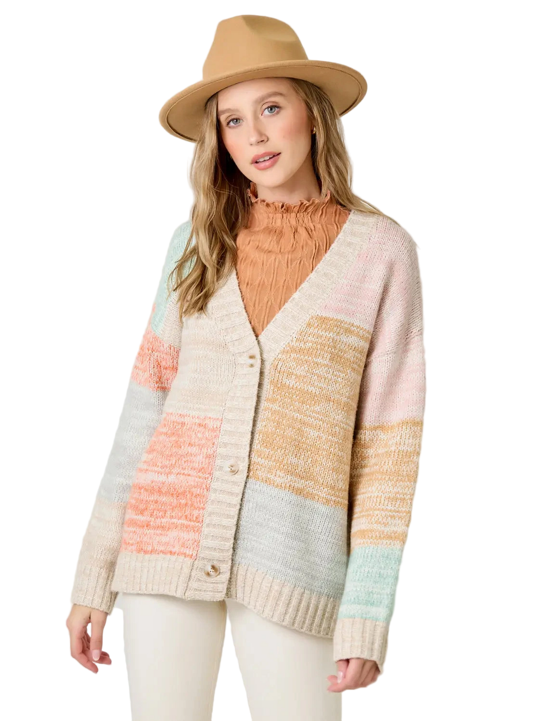 W's Color Blocked Boyfriend Cardigan