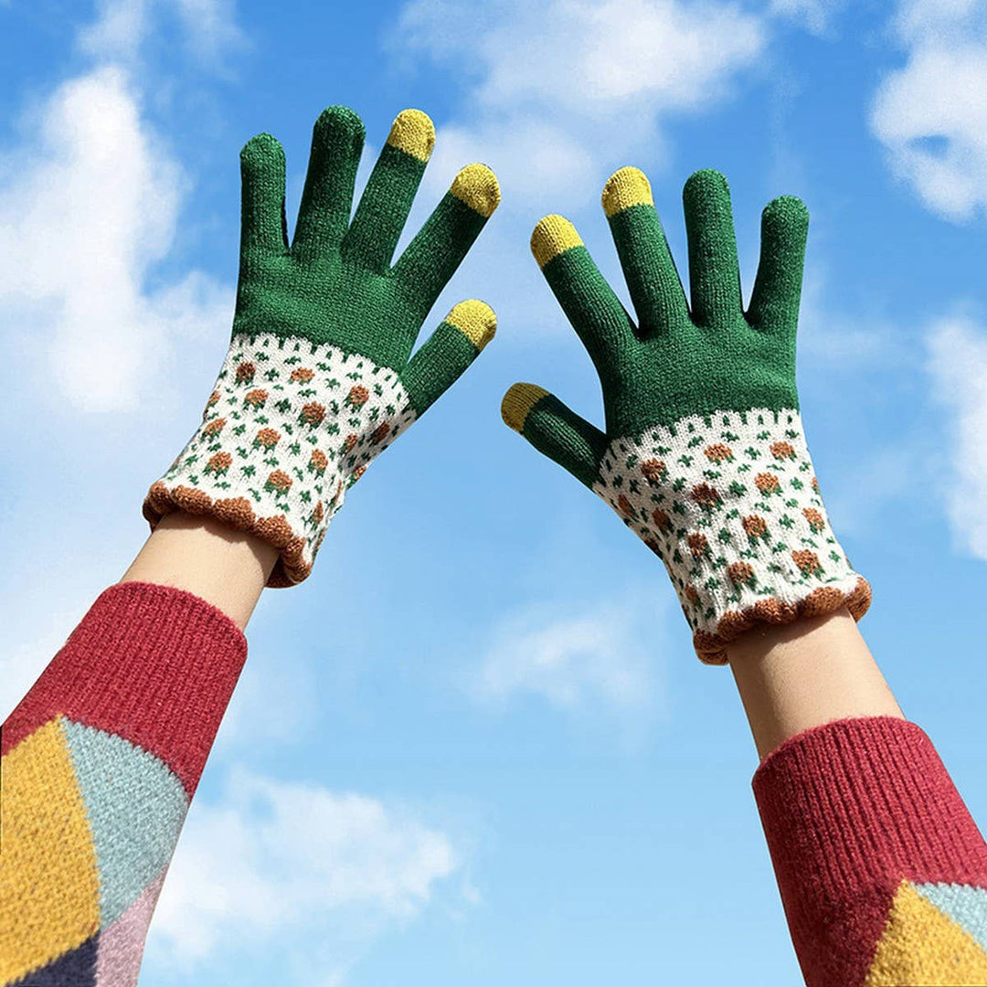Cute Knit Gloves for Women, Green