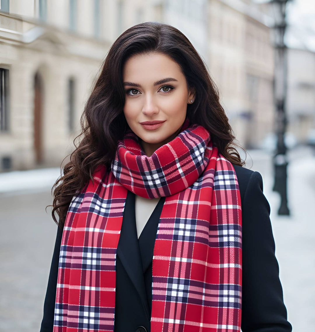 Unisex Tartan Plaid Cashmere Feel Winter Soft Scarf: Red