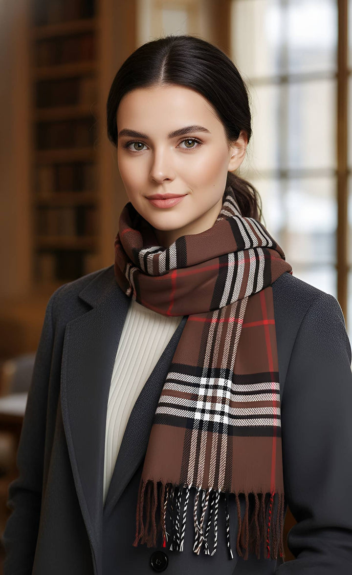 Unisex Plaid Tartan Cashmere Feel Winter Soft Scarf: Burgundy
