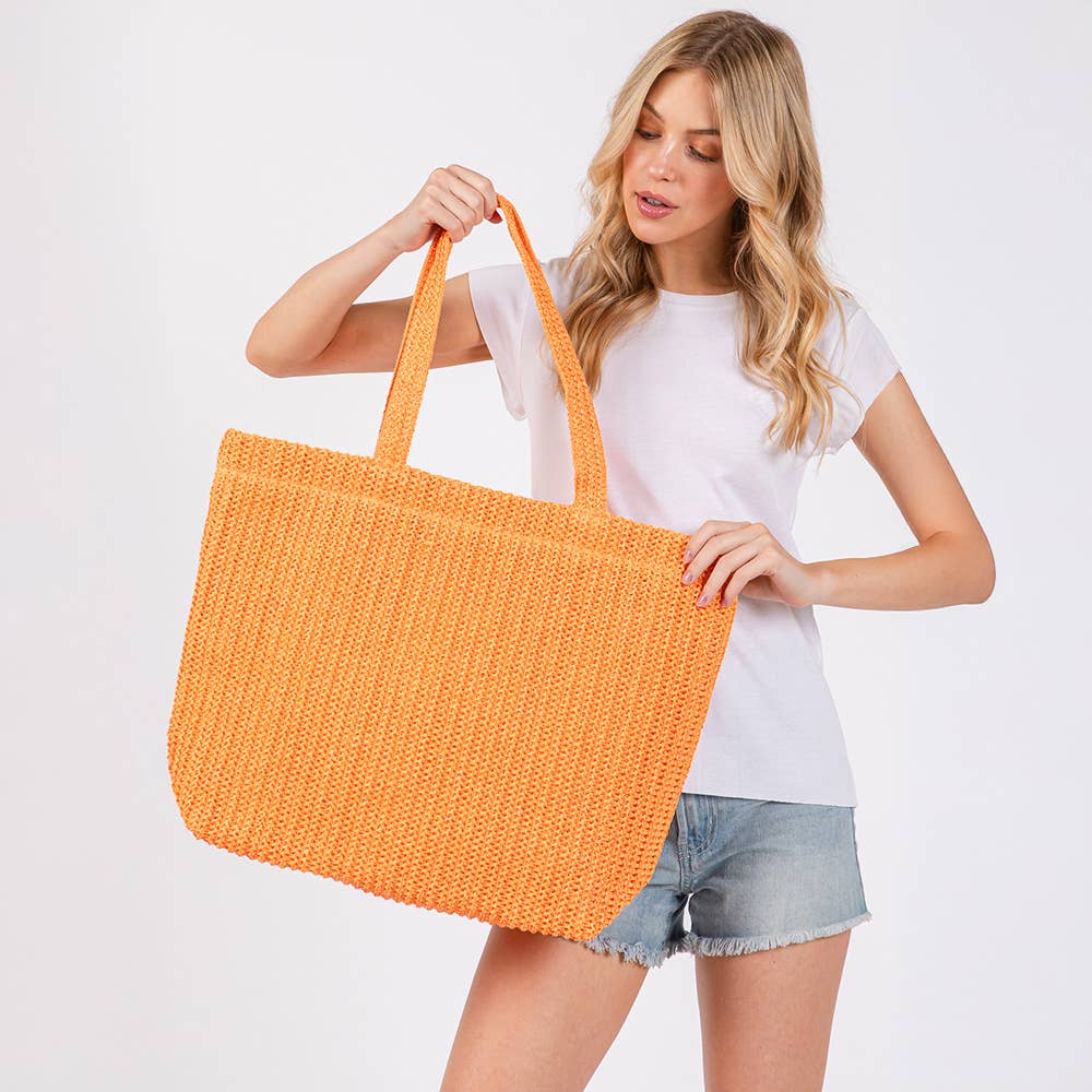 Solid Crochet Straw Tote Bag / Beach Bag
: Olive