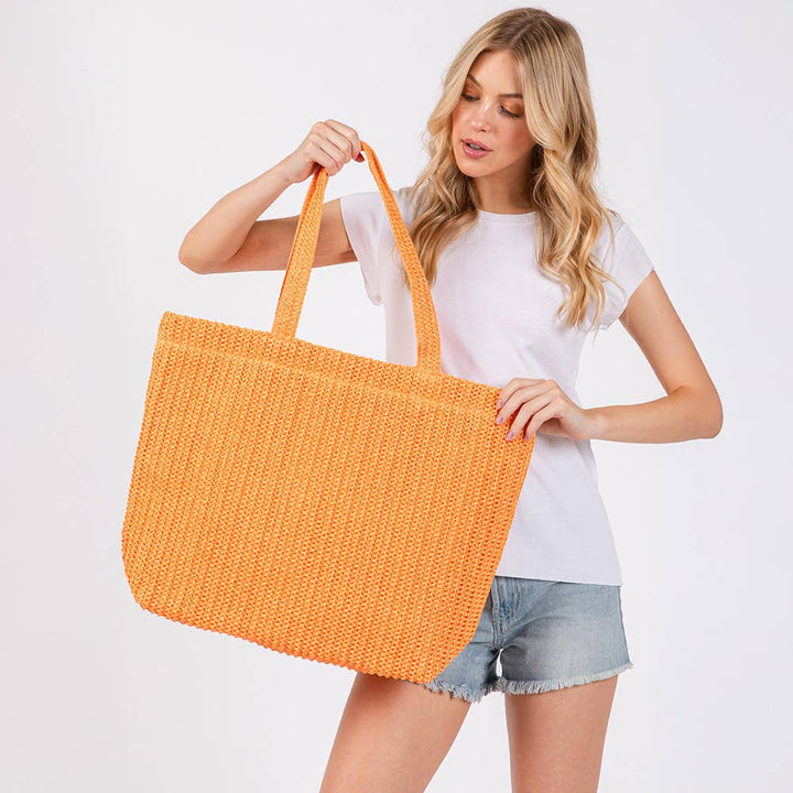 Solid Crochet Straw Tote Bag / Beach Bag
: Taupe