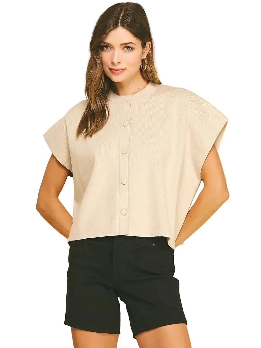 W's Button Down Cap Sleeve Sweater