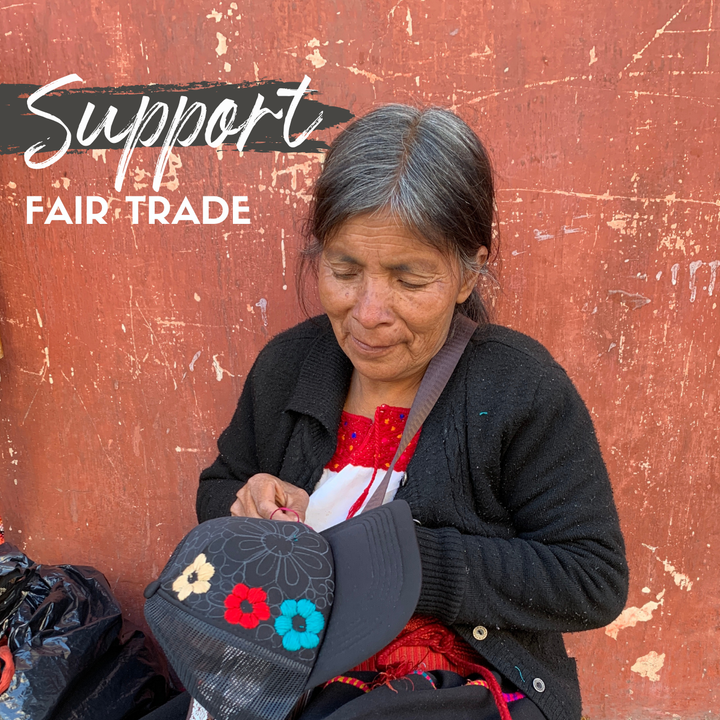 Tulum Hand Embroidered Trucker Flower Hat - Maroon