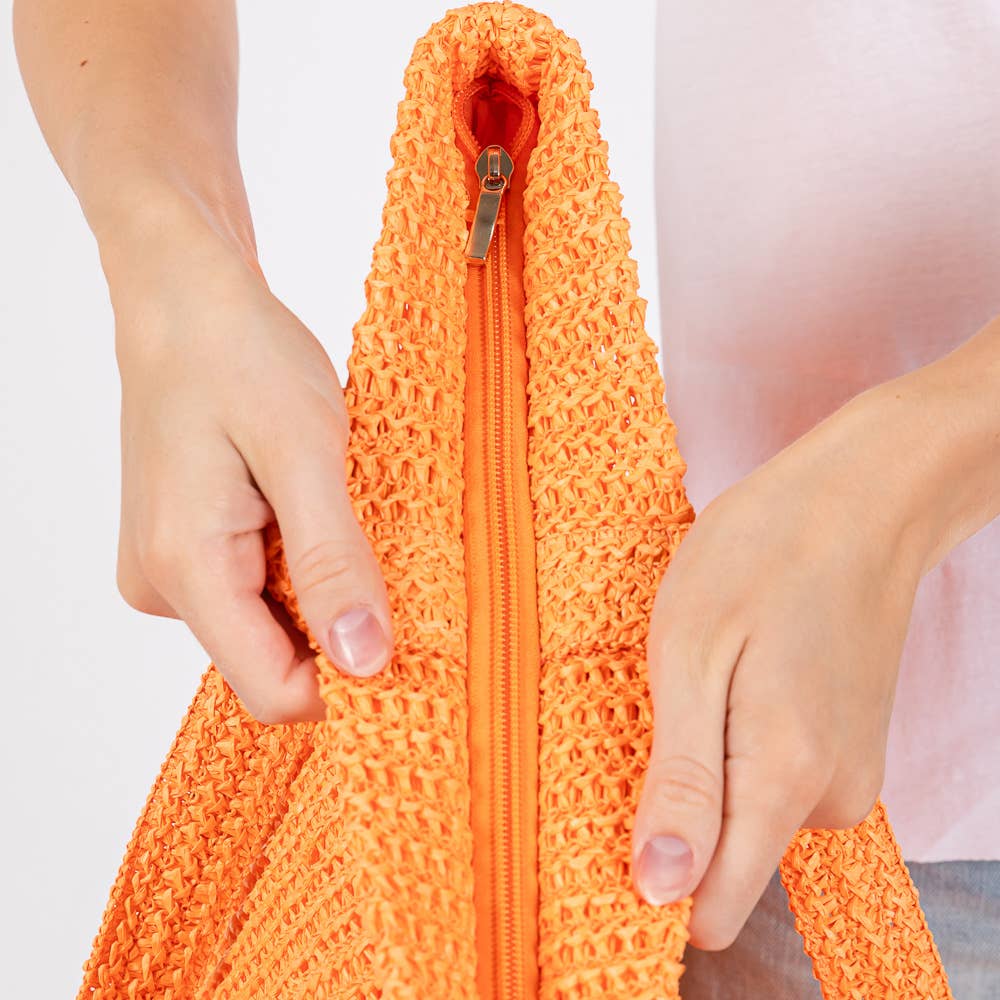 Solid Crochet Straw Tote Bag / Beach Bag
: Taupe