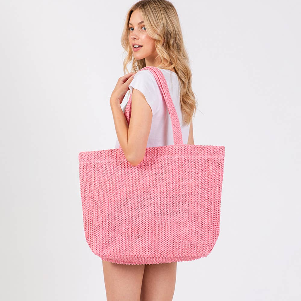 Solid Crochet Straw Tote Bag / Beach Bag
: Olive