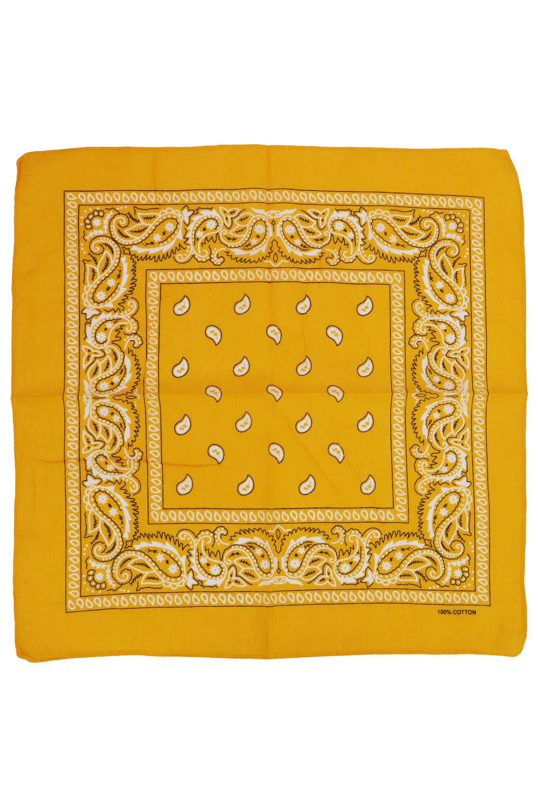 Classic Paisley Print Square Cotton Bandana: GOLD / ONE SIZE