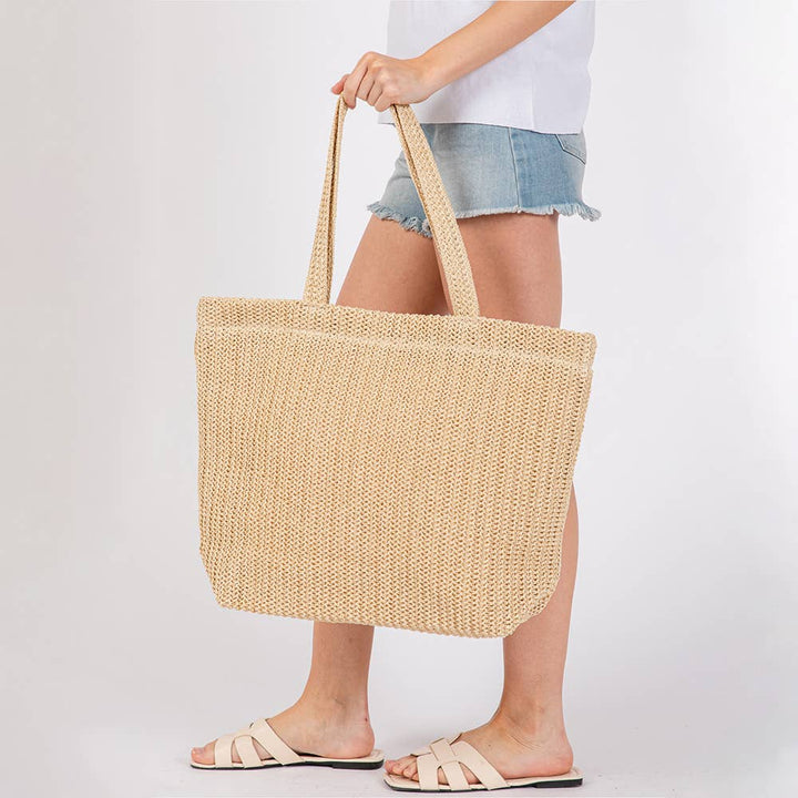 Solid Crochet Straw Tote Bag / Beach Bag
: Olive