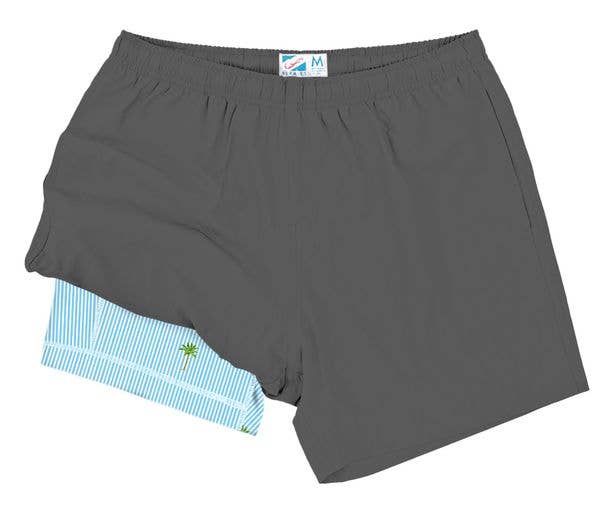 Gym Short with Liner, Grey Palm Stripes - 5.5" Inseam
