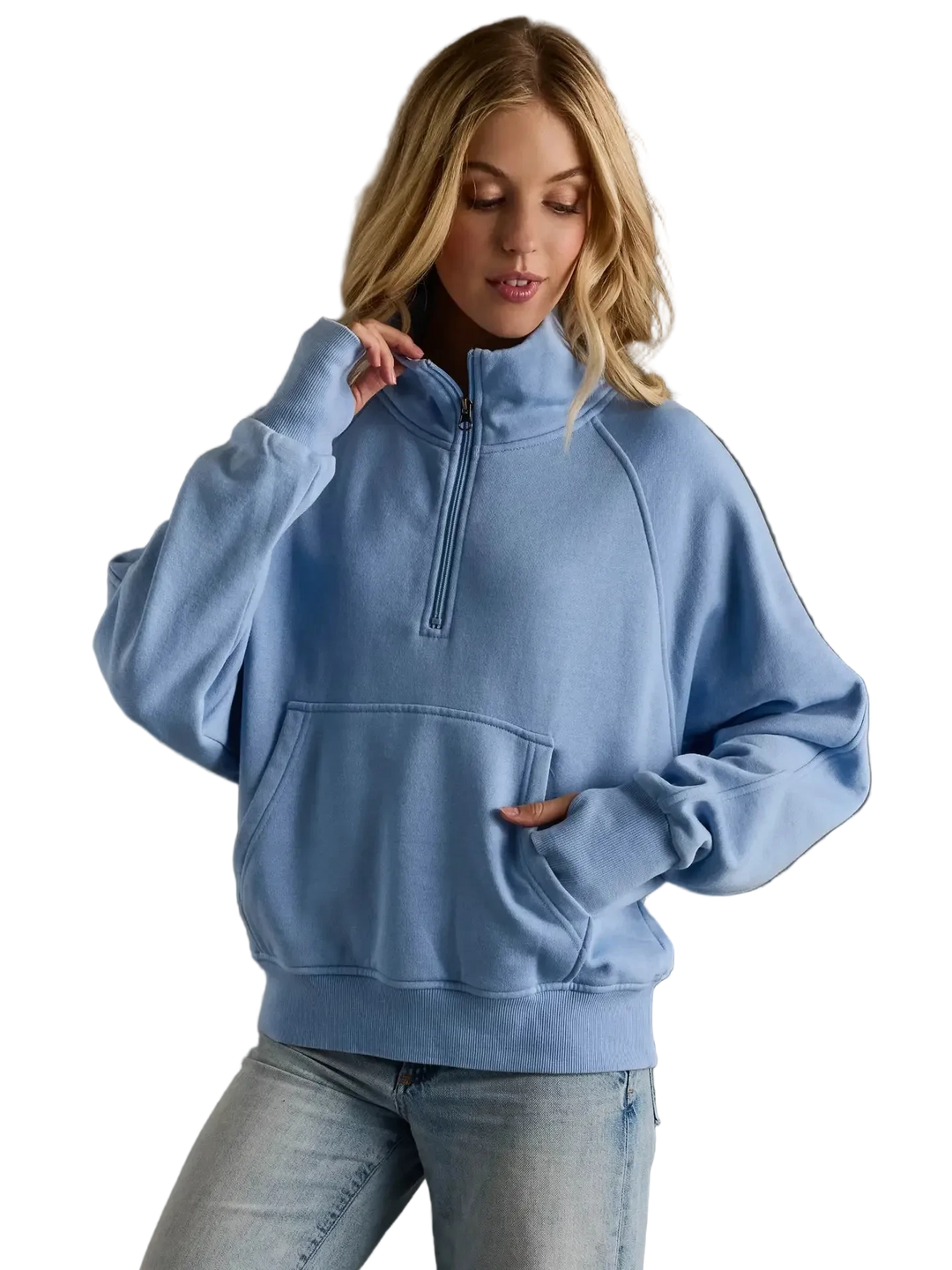 W's Quarter Zip Sweatshirt, Lt Blue