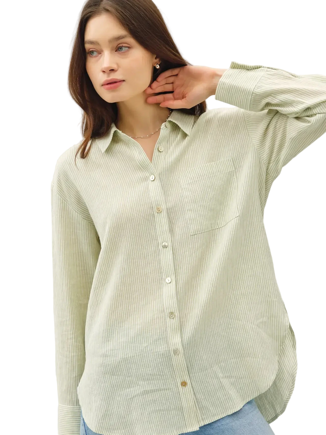 W's Linen Classic Pinstripe Button Up
