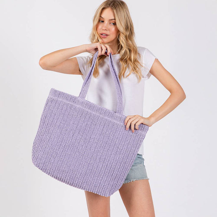 Solid Crochet Straw Tote Bag / Beach Bag
: Olive