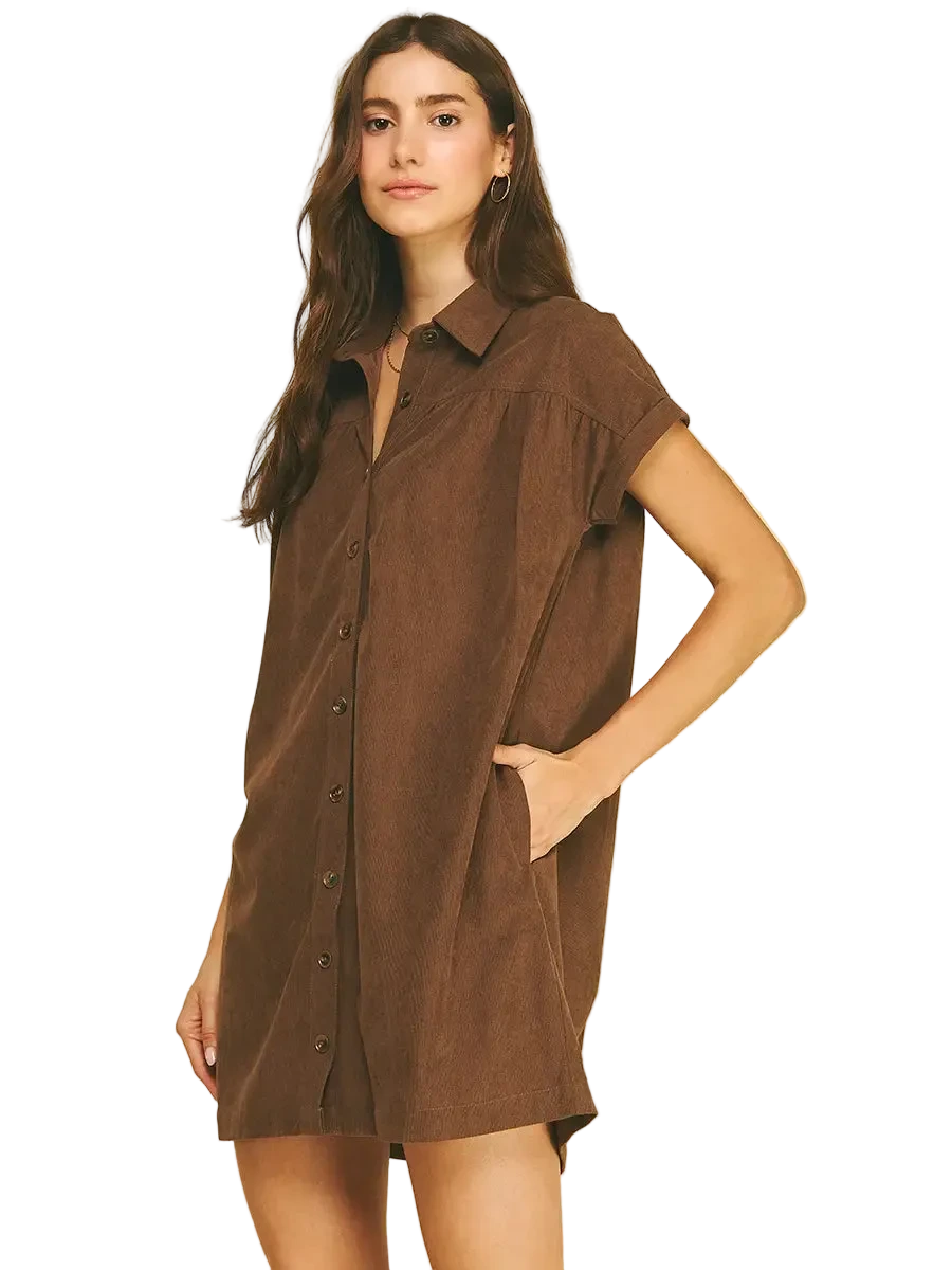 W's Corduroy Button Down Mini Dress