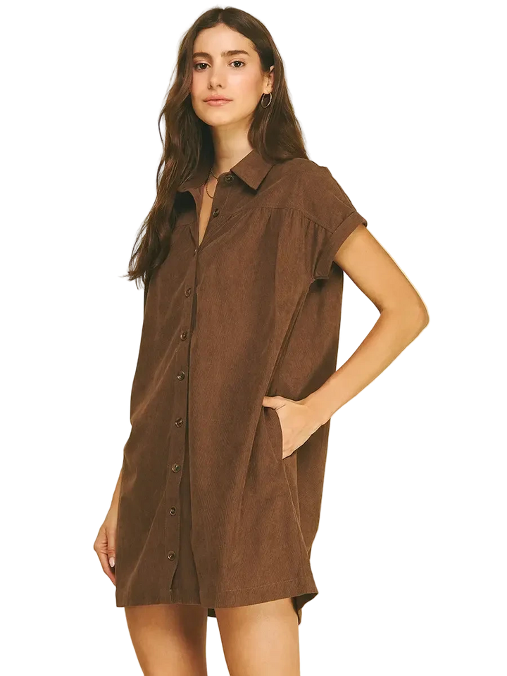 W's Corduroy Button Down Mini Dress