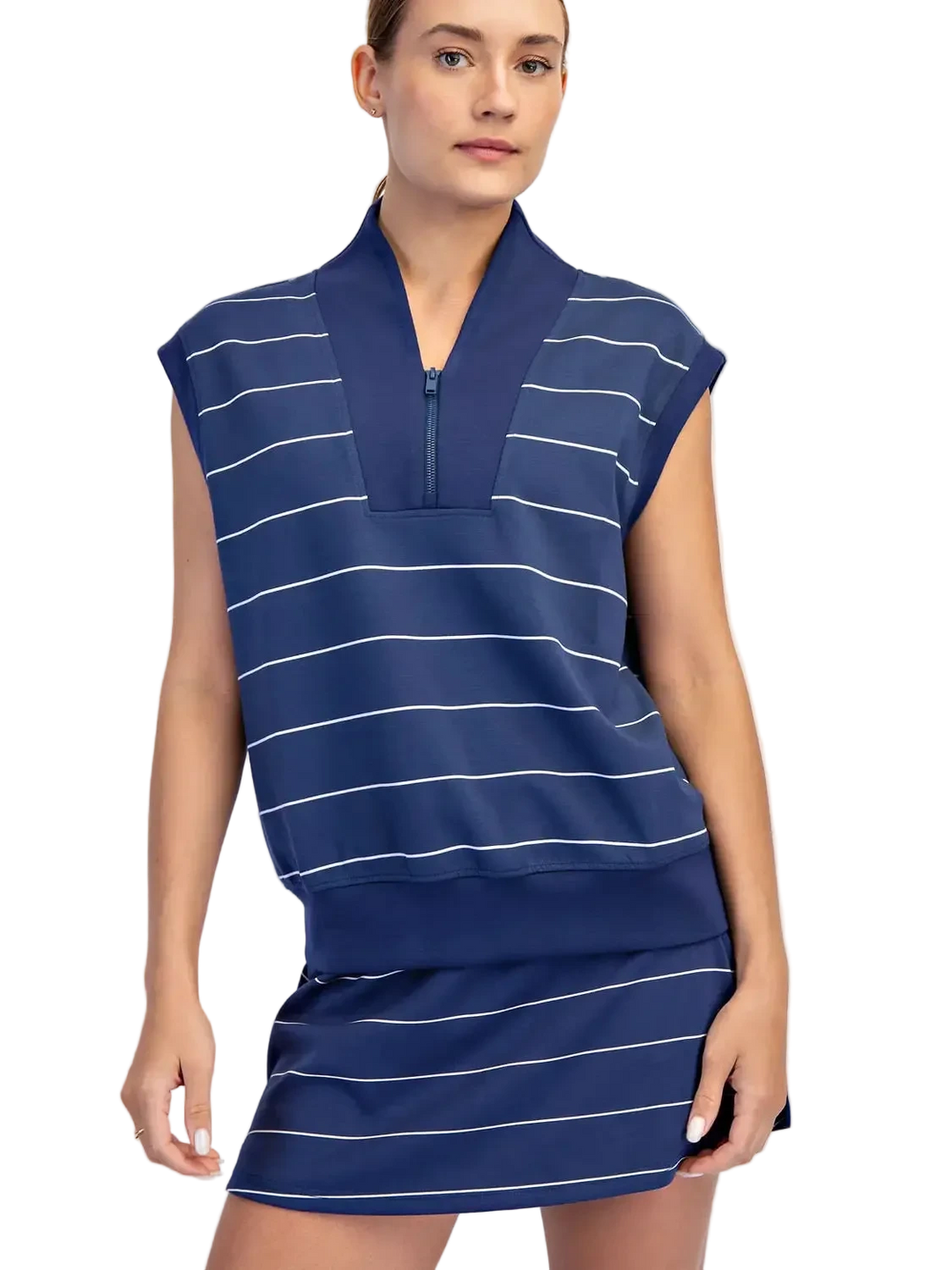 W's Modal Scuba Stripe Luxe V-Neck Sleeveless Top
