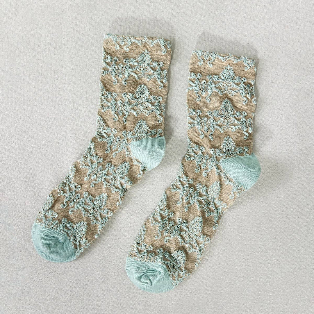 Rufia - Retro Embossed Women's Socks, Light Blue, One Size