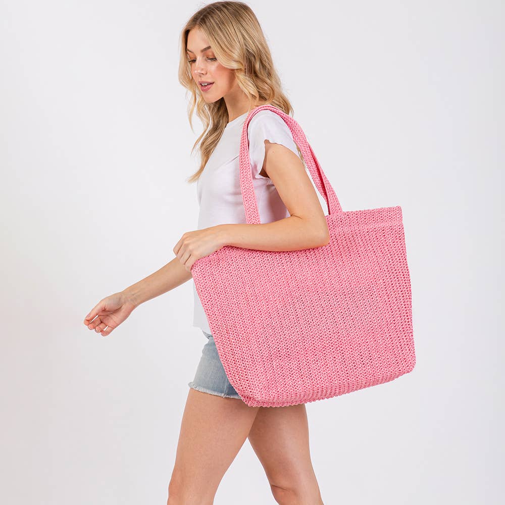 Solid Crochet Straw Tote Bag / Beach Bag
: Taupe