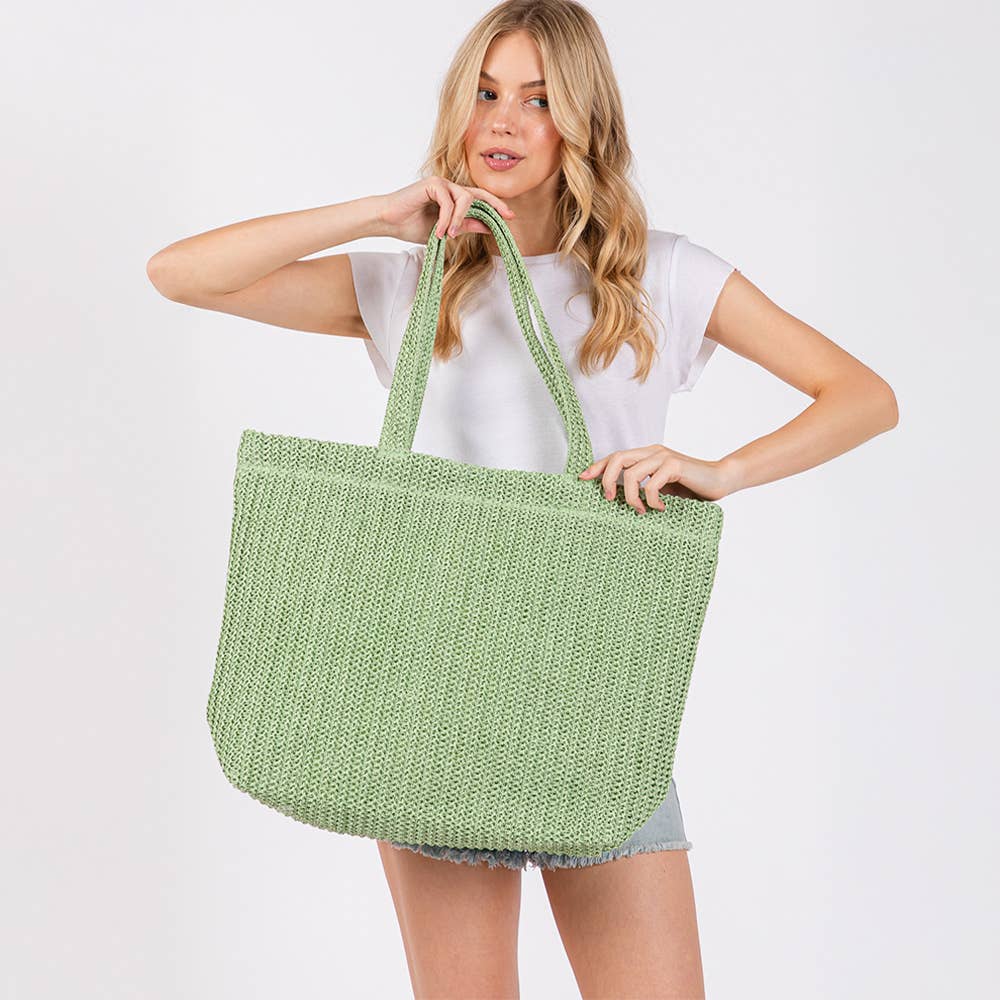 Solid Crochet Straw Tote Bag / Beach Bag
: Olive