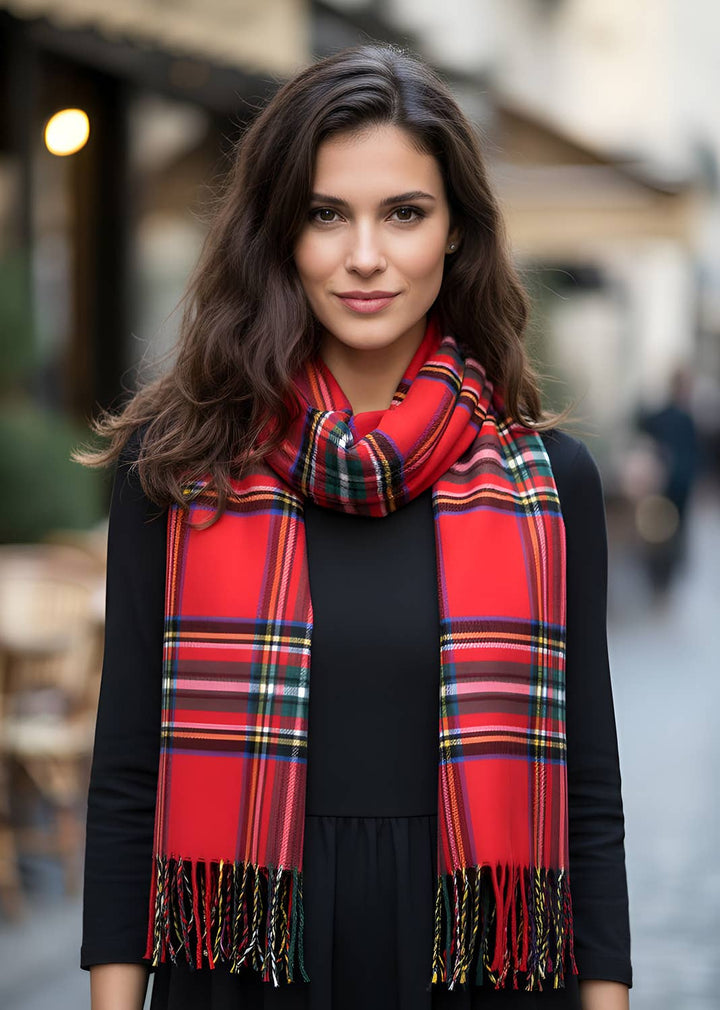 Unisex Tartan Plaid Cashmere Feel Winter Soft Scarf: Red