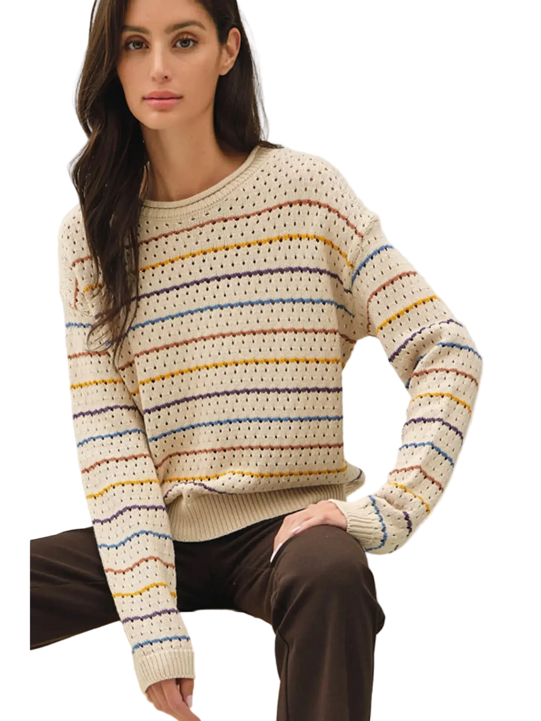 W's Multi-Colored Striped Crochet Sweater