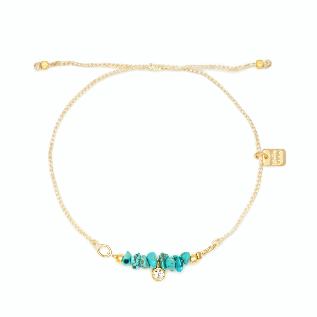 Dainty Turquoise Beaded Gold Charm Bracelet
