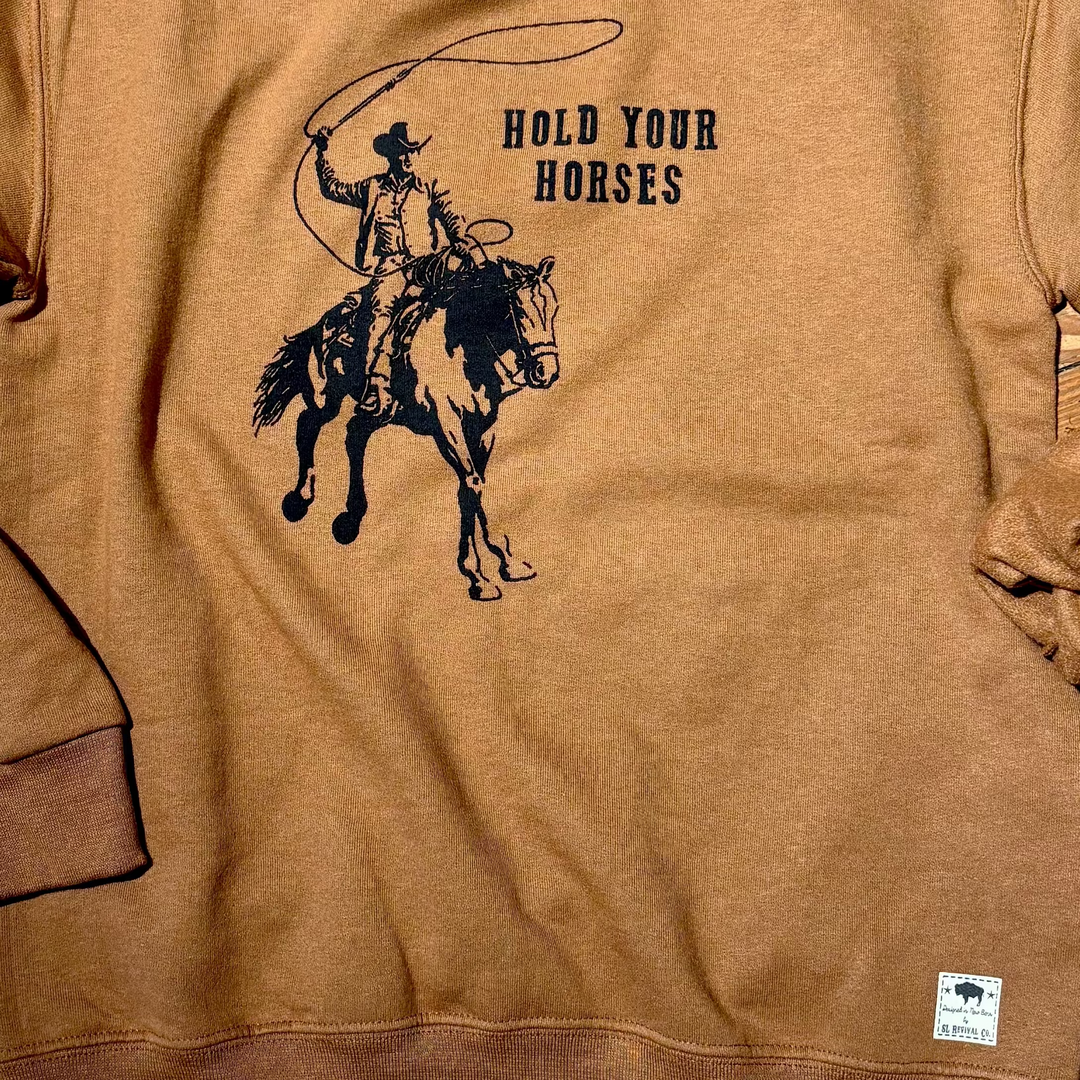 Hold Your Horses Crewneck Sweatshirt, Golden Pecan