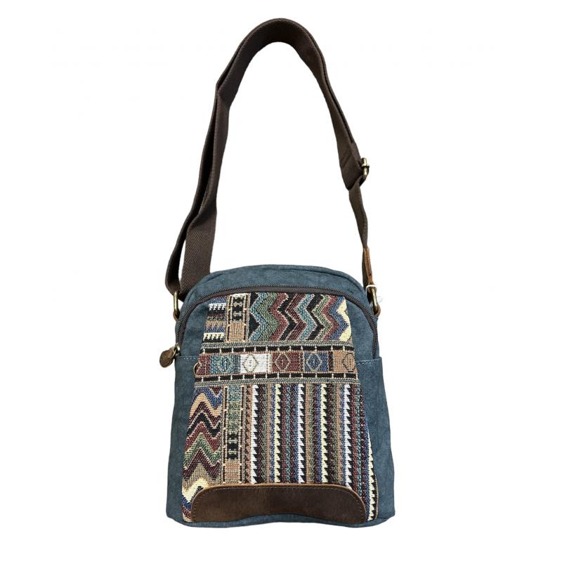 Canvas Leather Trim Multi Sling Bag