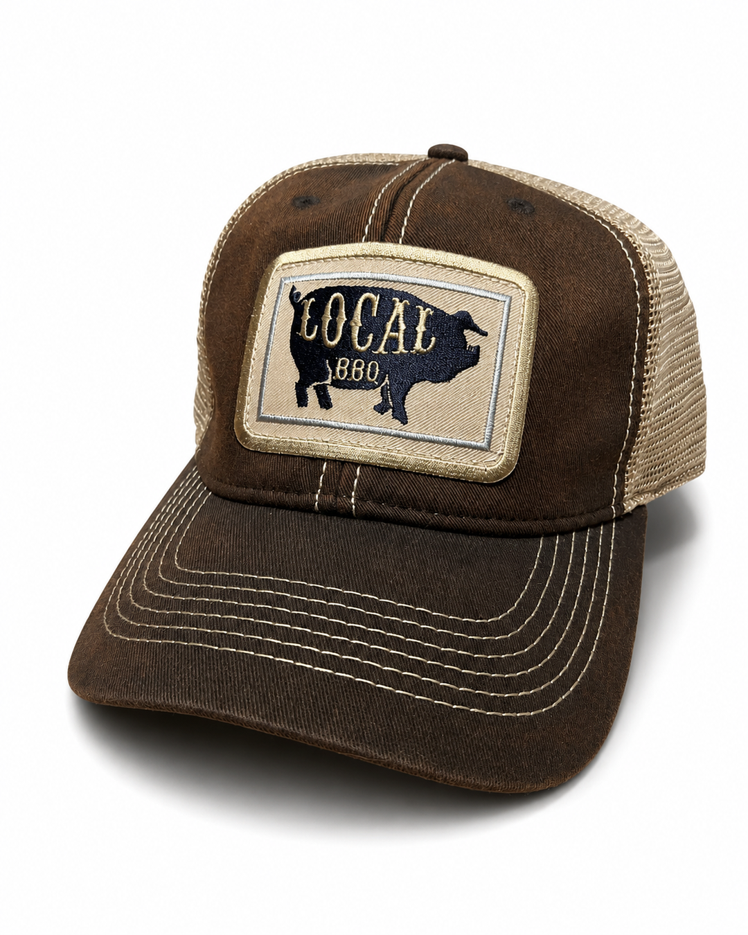 Local BBQ Pig Salt-Washed Trucker Hat, Faded Walnut