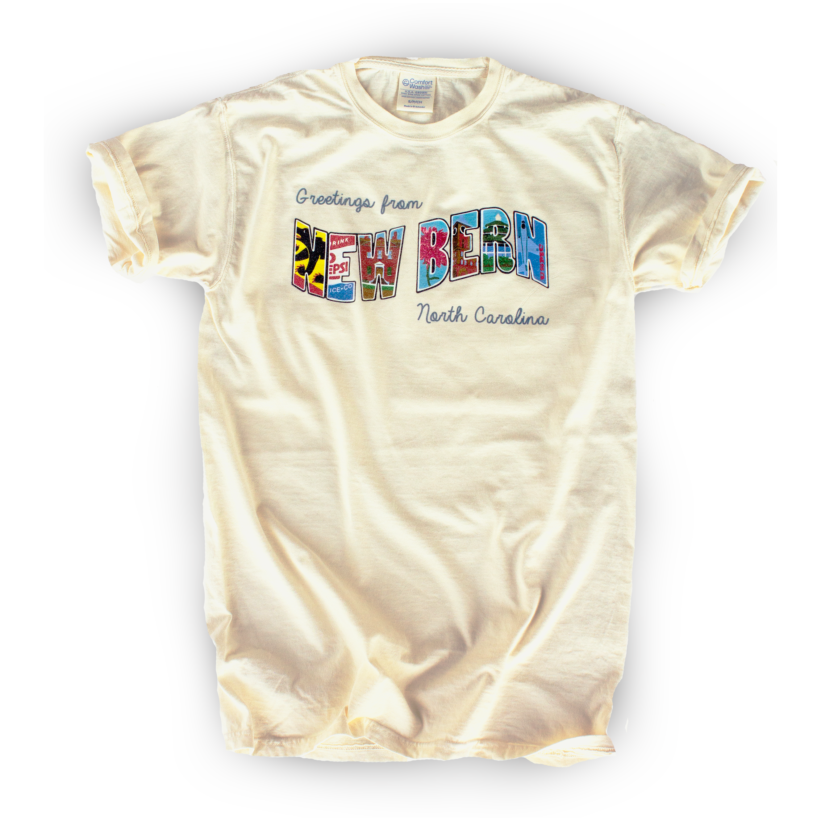 Greetings New Bern Postcard Mural T-Shirt, S/S, Parchment