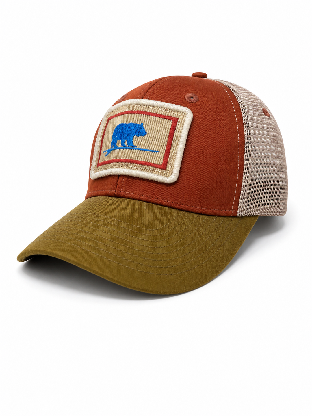 Surfing Bear Trucker Hat, Desert Palm Orange
