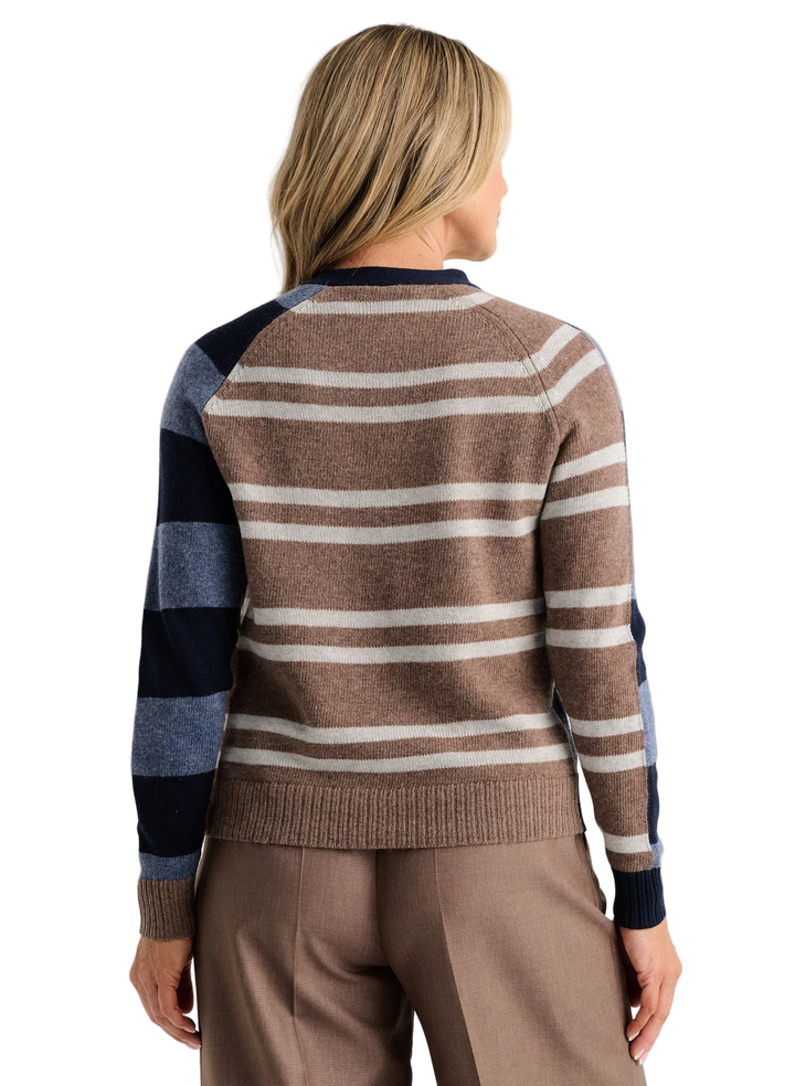 W's Stripe Meets Check Cardigan
