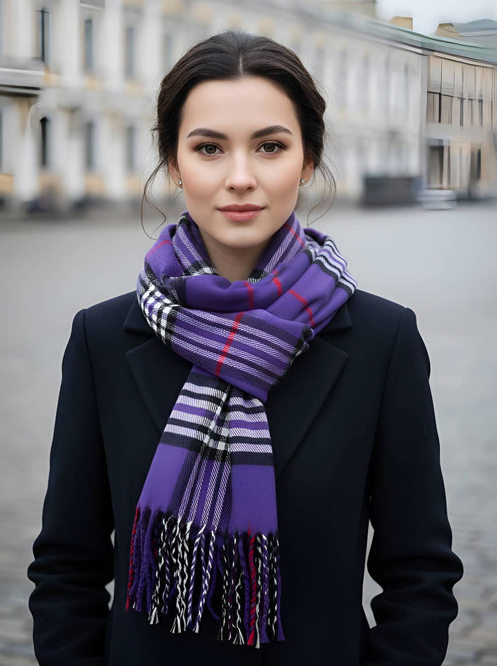 Unisex Plaid Tartan Cashmere Feel Winter Soft Scarf: Burgundy