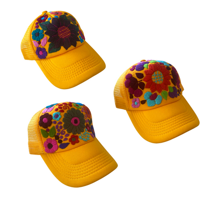 Tulum Hand Embroidered Trucker Flower Hat - Maroon