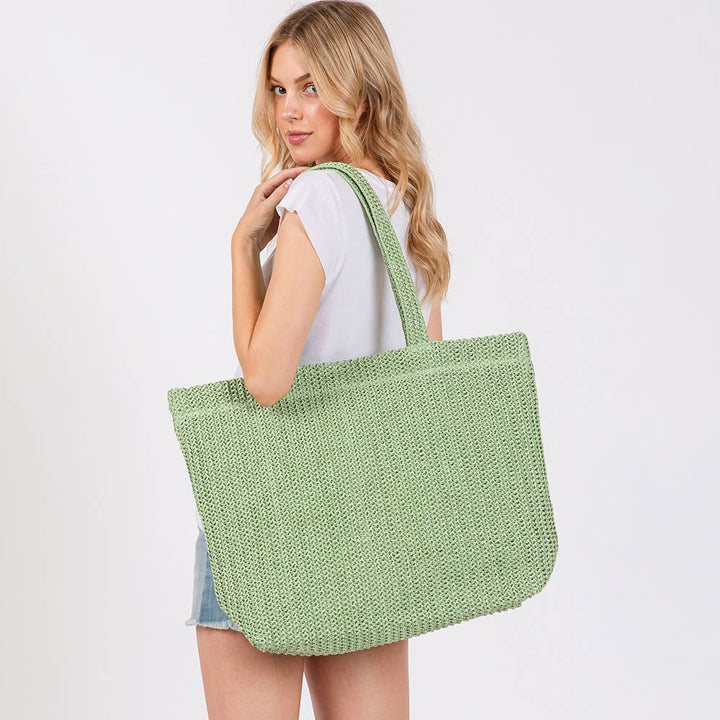 Solid Crochet Straw Tote Bag / Beach Bag
: Taupe