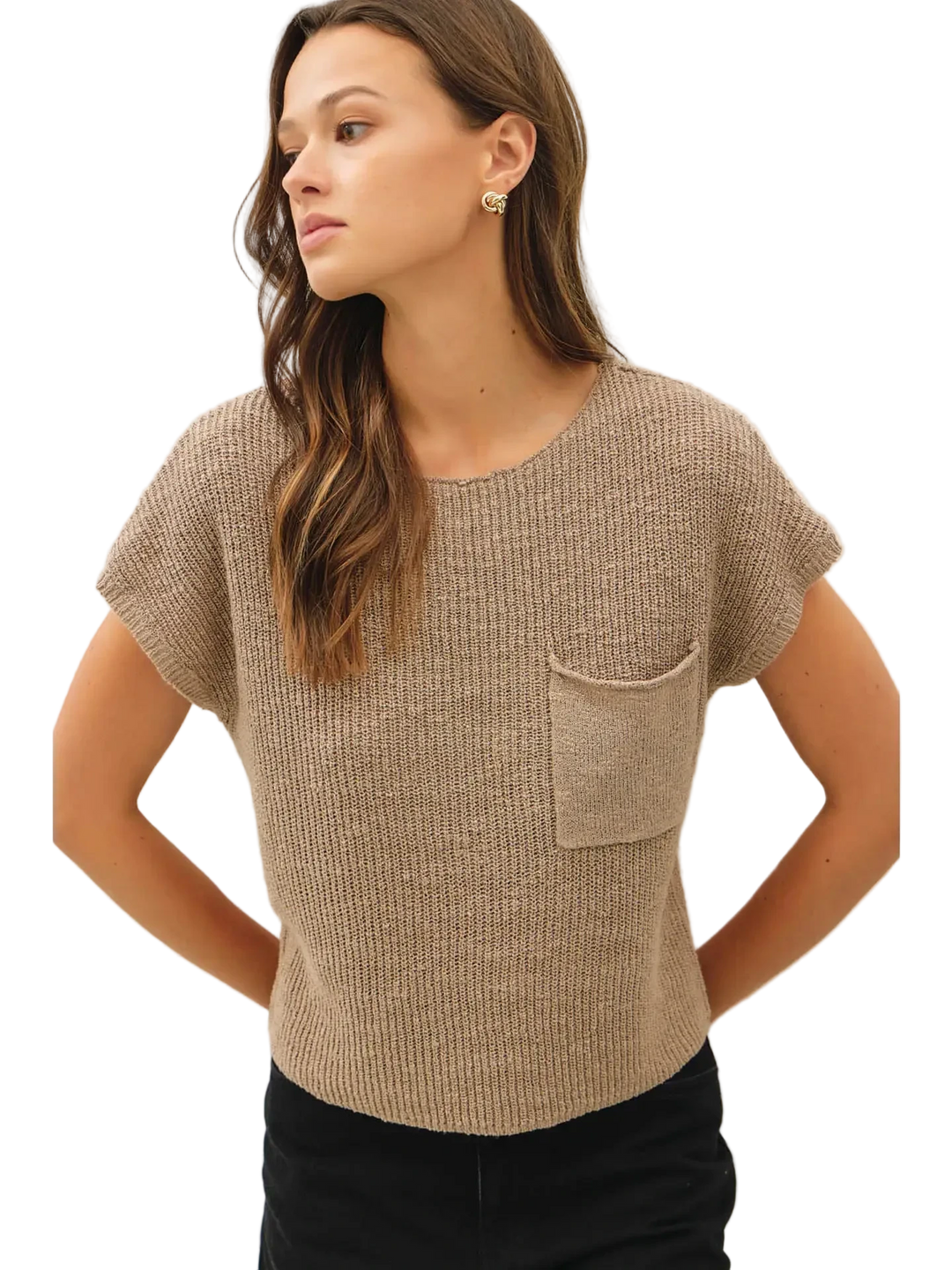 W's Patch Pocket Doman Cap Sleeve Sweater