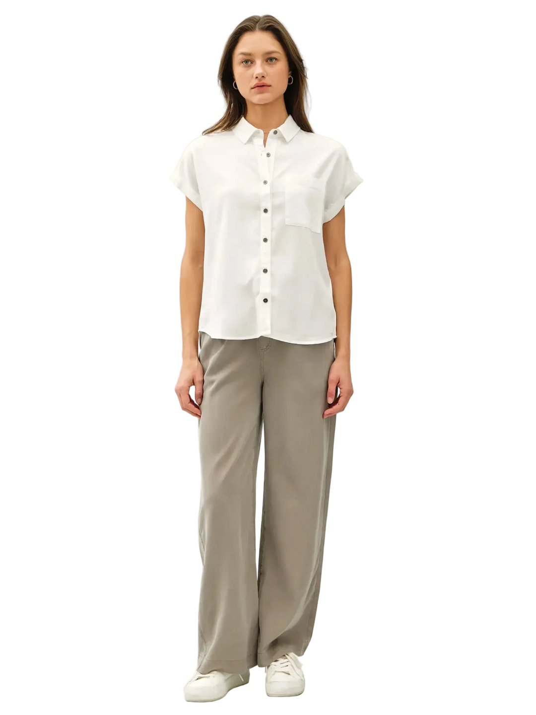 W's Short Sleeved Button Down Dolman Top