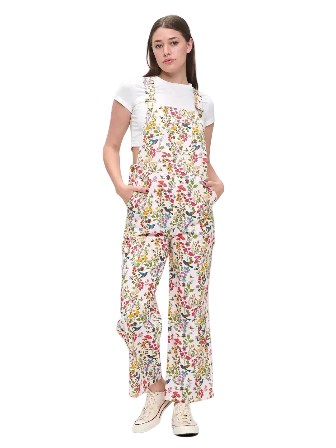 W's Floral Hummingbird Print Overalls