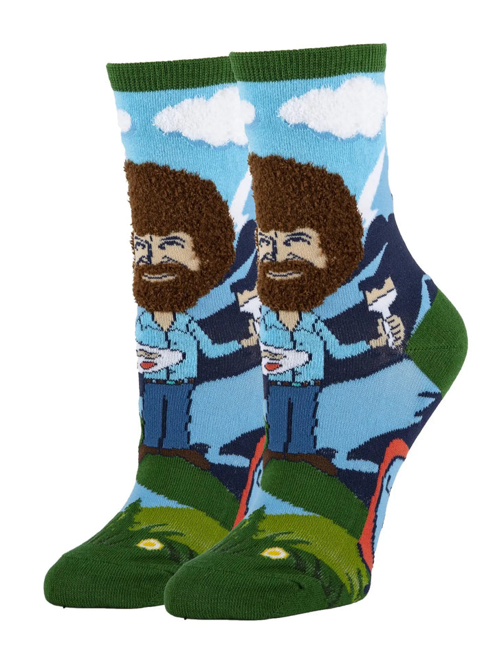 W's Let's Get Crazy Funny Bob Ross Crew Socks