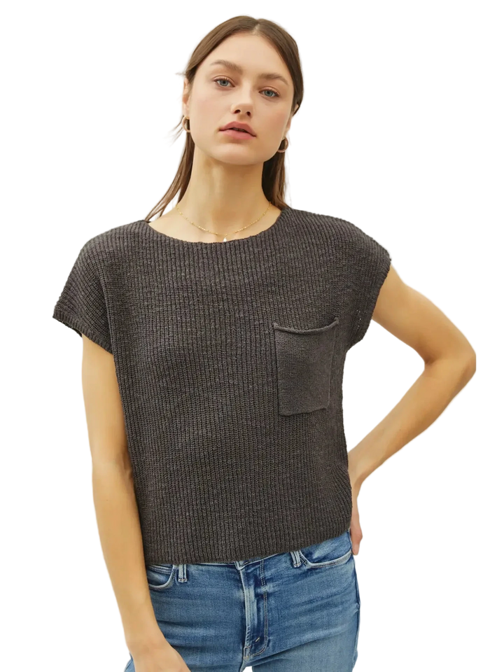 W's Patch Pocket Doman Cap Sleeve Sweater