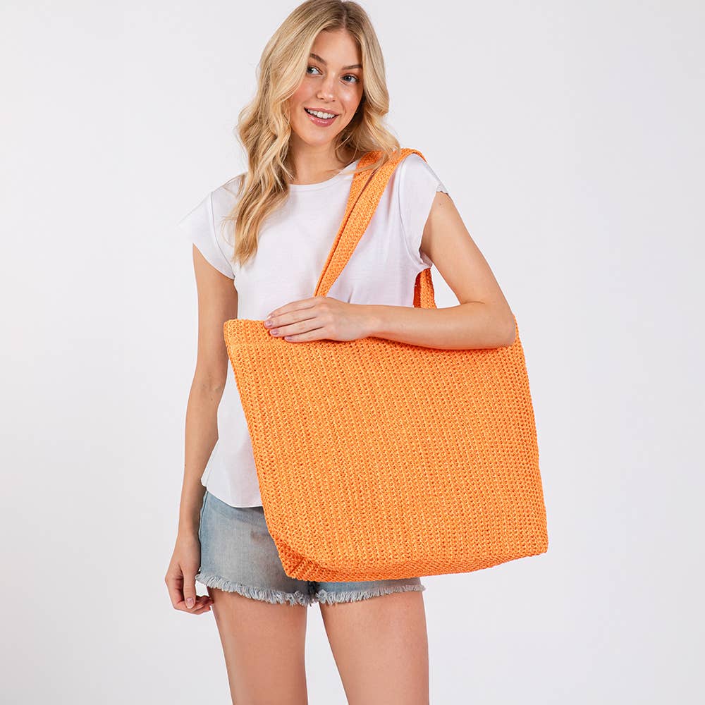 Solid Crochet Straw Tote Bag / Beach Bag
: Olive